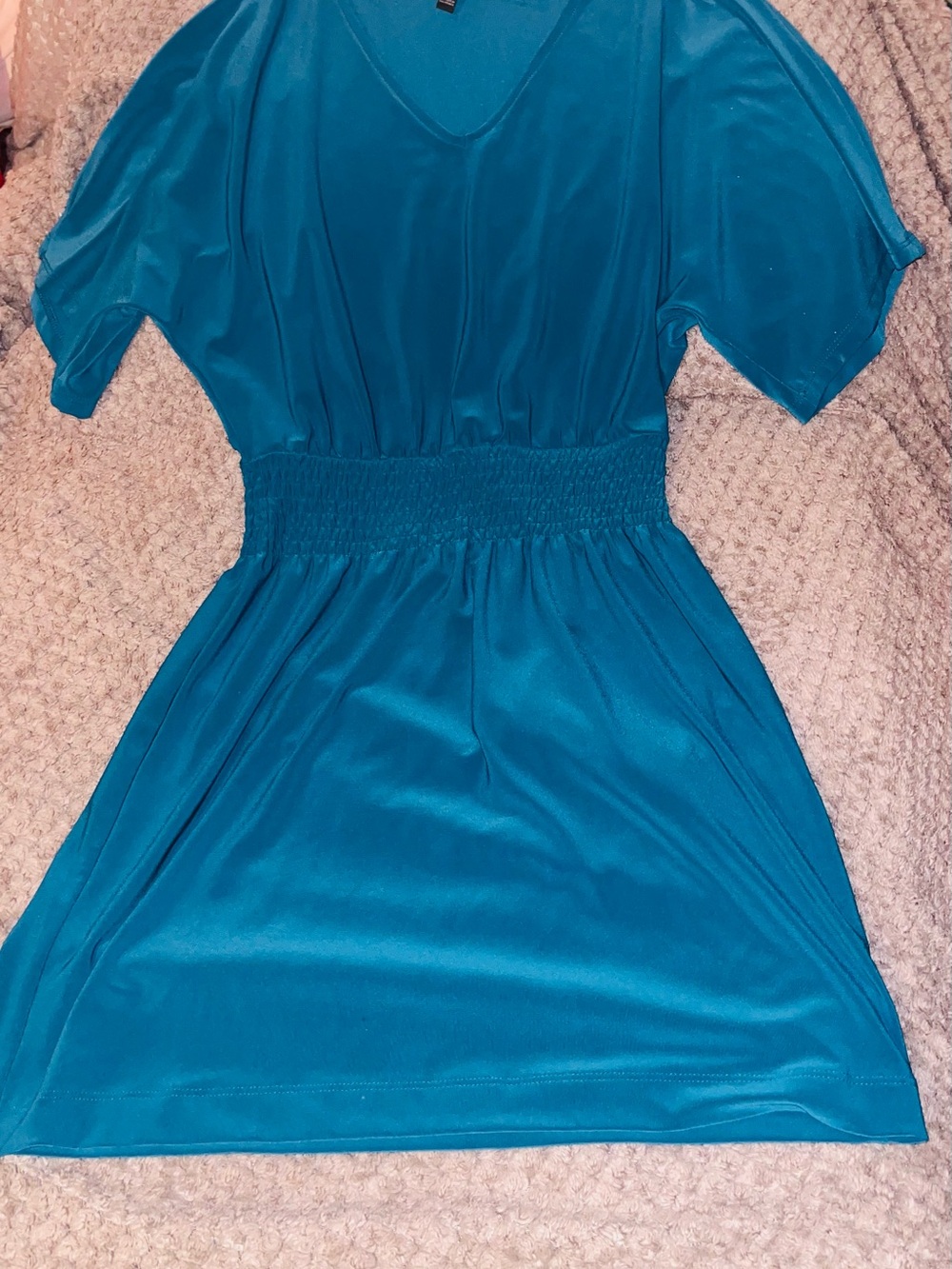 White House Black Market Teal V-Neck Smocked-Waist Mini Dress
